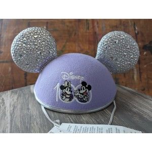 Walt Disney Parks 100th Anniversary Mickey & Minnie Hat Ears Purple & Silver NEW
